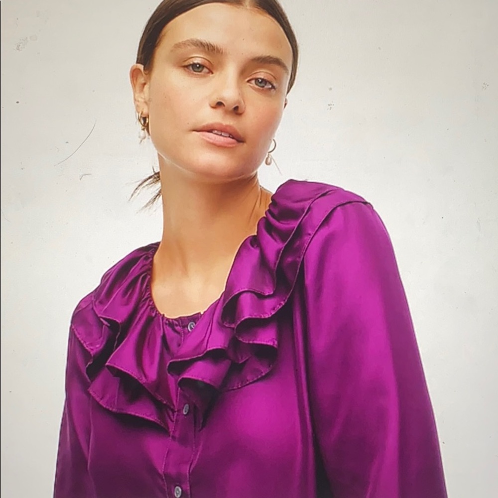 J. Crew Silk Twill Ruffle Top. Small NWT